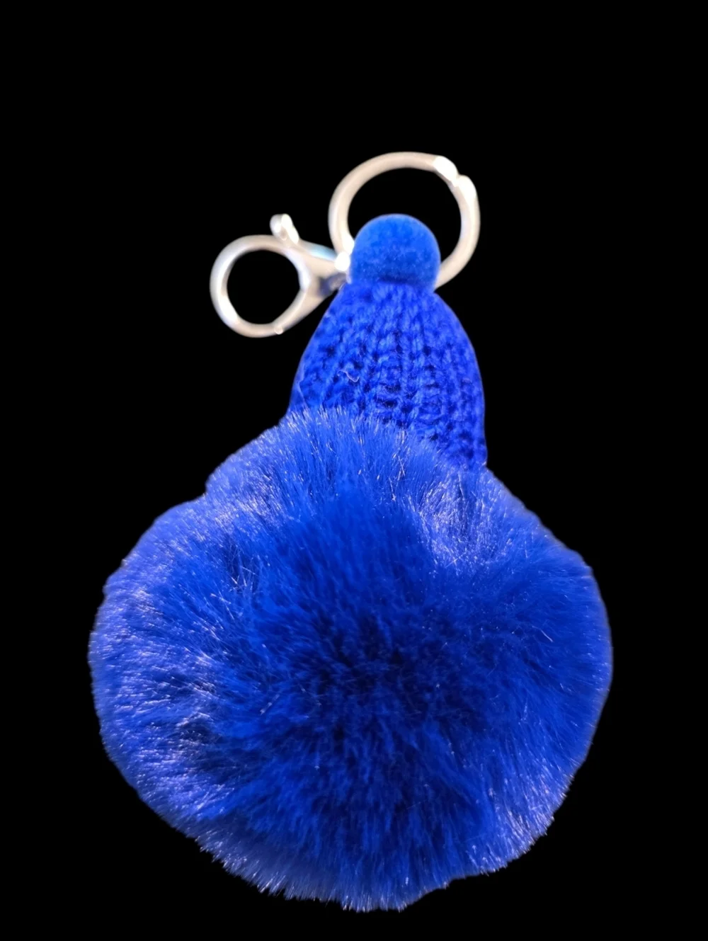 Royal Blue Faux Fur Pom Bag Charm Keychain with Sleepy Doll Accent